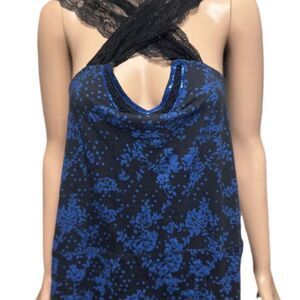 Free People Women's S M Blue Black Floral Lace Camisole Tank Top